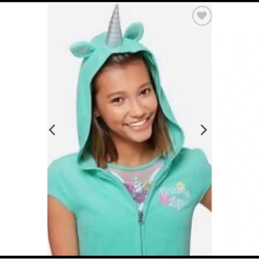 Justice mint green terry knit zip up unicorn life swim suit cover up